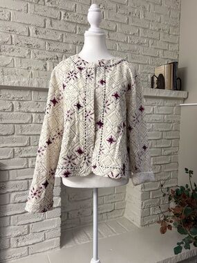 LOVESTITCH Pandora Embroidered Lady Jacket - Natural/Fuchsia - Size Large